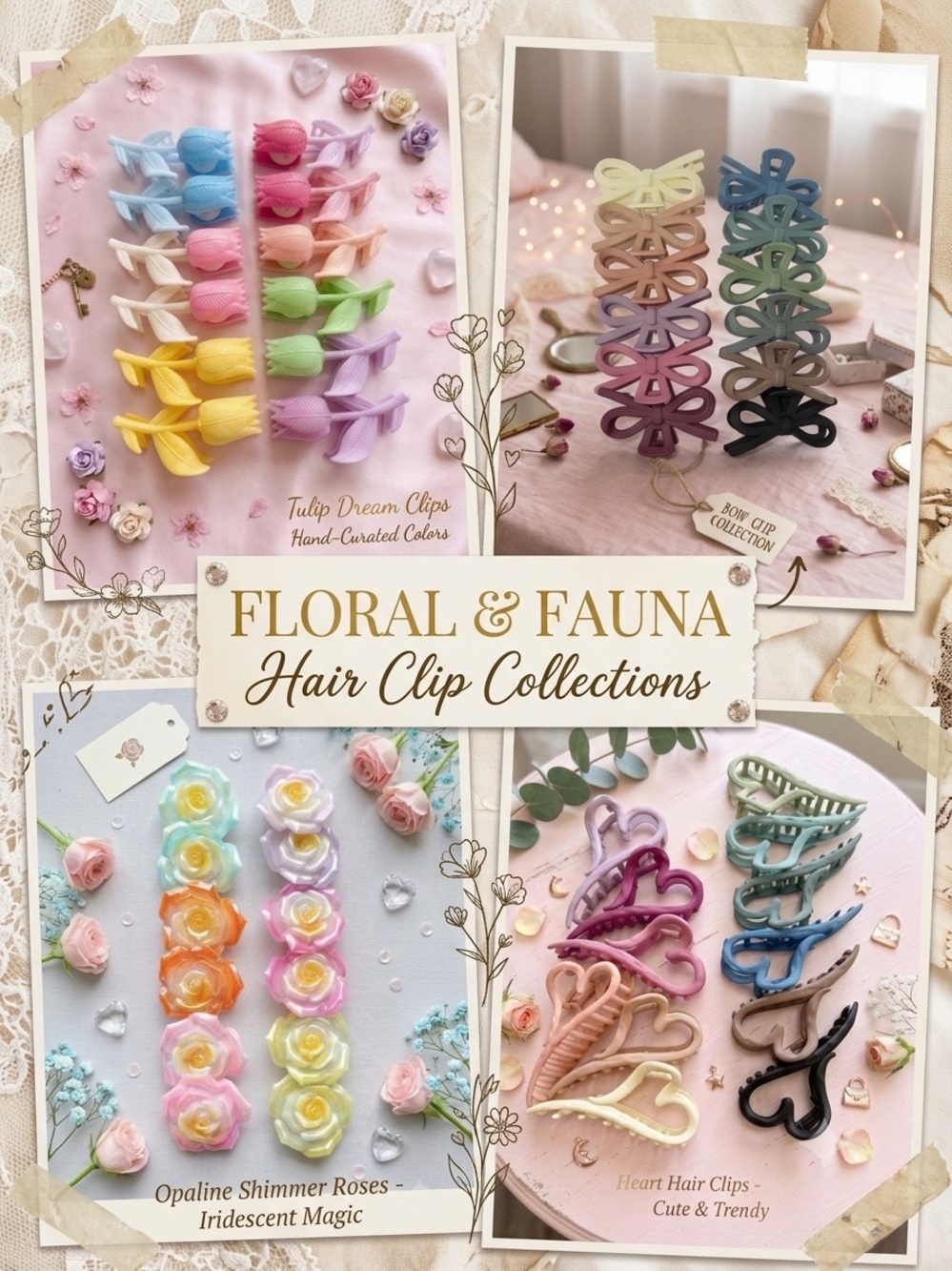 Floral & Fauna Pastel Hair Clip Collections 4 MIX PC
